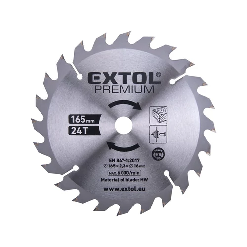 Extol Premium tartalék körfűrészlap a 8891822 géphez, keményfémlapkás, 165×2,3×16mm, 24T (8891822A)