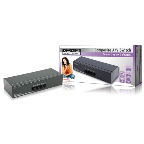 König profi német KN-AVSWITCH10 Kompozit audio/video kapcsoló (4 portos) fekete 4x (3x RCA Alj) - 3x RCA Aljzat 2 év garancia