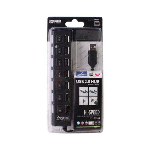 HiSpeed 7 PORTOS USB 2.0 HUB 7 KAPCSOLÓS TÚLFESZÜLTSÉGVÉDŐS LED-ES ELOSZTÓ FEKETE 1év GARANCIA