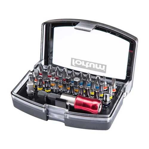FORTUM bit klt., 32db ; 1/4"×25mm bit, S2 acél (lapos,PH,PZ,Imbusz,Torx, lyukasTorx), 1db mágneses bittartó, 1 db adapter (4743500)