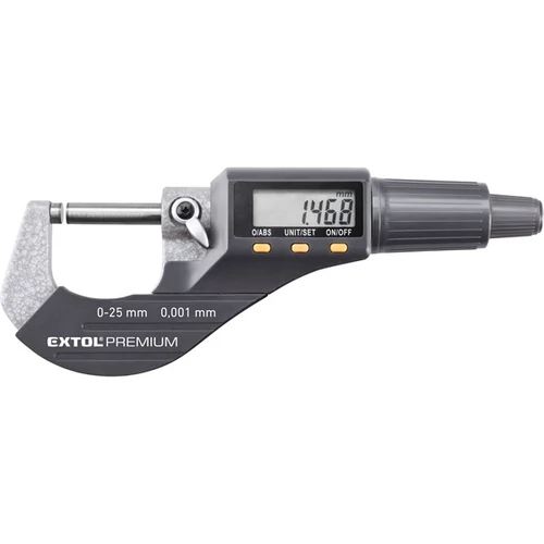 EXTOL PREMIUM digitális mikrométer; felbontás×mérési tartomány: 0,001×25 mm, keményfém mérőfelület, pontosság ±0,002 mm (8825320)
