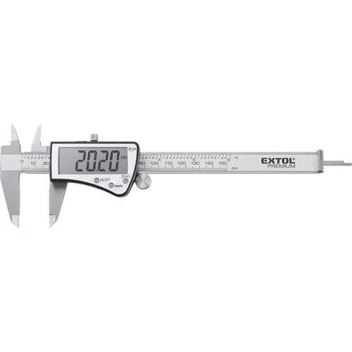 EXTOL PREMIUM digitális tolómérő; 0,01×150mm, mélységmérővel, rozsdamentes acél, pontosság ±0,02/0,03 mm (8825227)