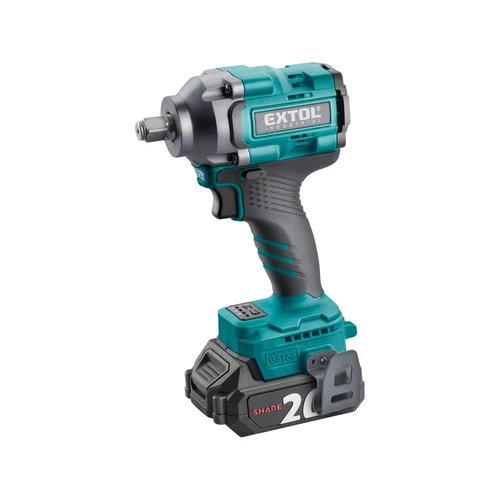 Extol Industrial akkus ütvecsavarozó 20V, kefementes motorral, 500 Nm nyomatékkal, Li-ion akkumulátorral és LED világítással.