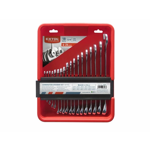 Extol Premium csillag-villás kulcs klt., CrV., műanyag kazettában; 18db, 6-24mm (6351)