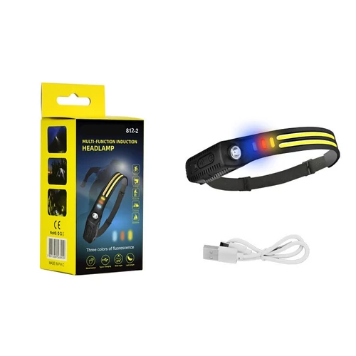 Többfunkciós COB + XPE ledes akkumulátoros fejlámpa újratölthető, érzékelős, kültéri kemping, horgász, vadász lámpa 2 sávos