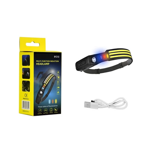 Többfunkciós COB + XPE ledes akkumulátoros fejlámpa újratölthető, érzékelős, kültéri kemping, horgász, vadász lámpa 3 sávos