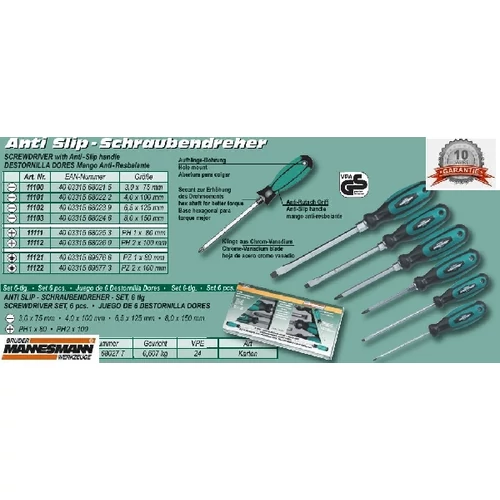 6db-os MANNESMANN Pro MŰHELY CSAVARHÚZÓ KÉSZLET 75-150mm 10év GARANCIA