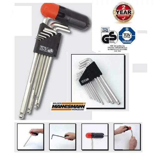 9db-os MANNESMANN CroVa T GÖMBFEJŰ IMBUSZKULCS KÉSZLET 1,5-10mm 2év GARANCIA