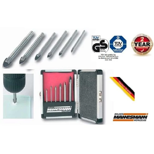 Brüder Mannesmann 6db-os üveg, porcelán, csempe, metlaki, járólap fúró készlet 3-10mm ALU koffer 5 év garancia (54806)