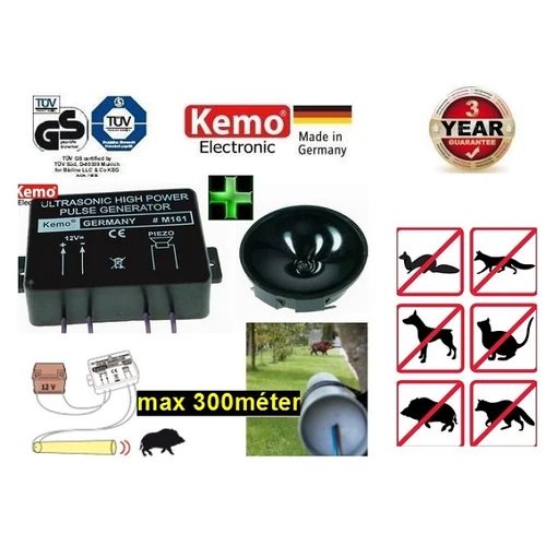 KEMO M161 ULTRAHANGOS VADRIASZTÓ 300 méter 12V PIEZO 120dB ULTRAHANGOS VADDISZNÓ ŐZ SZARVAS MENYÉT NYESTRIASZTÓ ÁLLATRIASZTÓ
