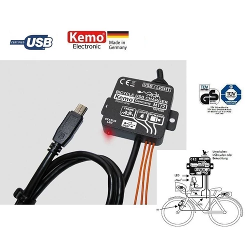 KEMO M172 KERÉKPÁR USB TÖLTŐ MP3 GPS PDA MOBILTELEFON TÖLTÉSSZABÁLYOZÓ 1év GARANCIA