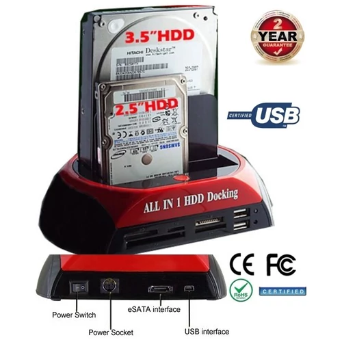 MULTI SATA IDE E-SATA HDD DOKKOLÓ USB MEREVLEMEZ ÁLLOMÁS 2,5" - 3,5" + beépített KÁRTYAOLVASÓ