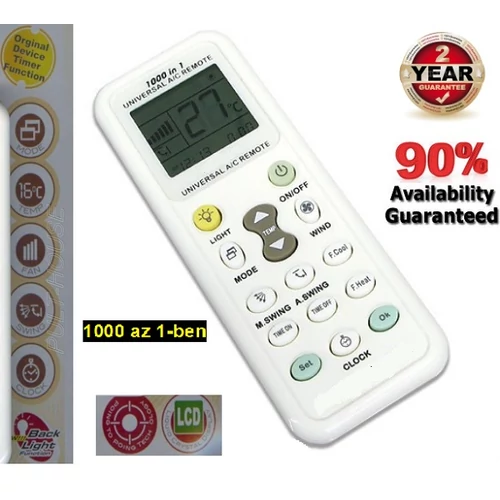 1000in1 UNIVERZÁLIS DIGITÁLIS KLÍMA LÉGKONDICIONÁLÓ TÁVIRÁNYÍTÓ 90% KOMPATIBILÍTÁS + LED lámpa funkció