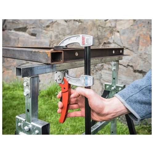 FORTUM asztalos szorító, racsnis gyorsrögzítő, 300×80mm, ALU/acél, TPR gumis markolat (4755003)