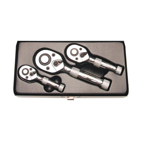 Rövid racsnis hajtószár készlet, 72 fog 1/4" - 3/8" -1/2" dobozban (BGS-215)