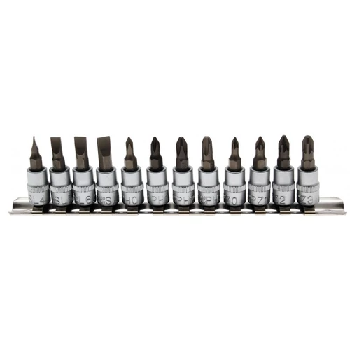 12 részes 1/4" bit dugókulcs készlet PH, PZ, kereszt sínen (BGS-2163)