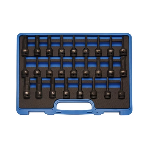 29 részes gépi T-torx, imbusz 75 mm hosszú bit dugókulcs készlet bőröndben (BGS-5484)