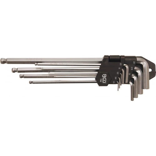 9 részes hajlított gömb végű imbuszkulcs készlet, coll méretekben 1/16"-3/8" (BGS-799)