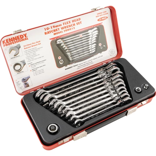 Kennedy professzionális ipari 10-19mm racsnis csillag-villáskulcs csuklós fejjel 10 db-os készlet