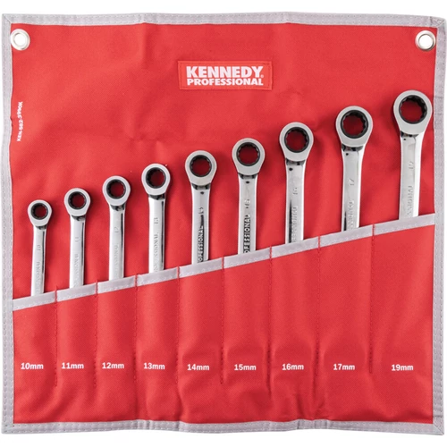 Kennedy professzionális ipari 10-19mm racsnis csillag-villáskulcs 9db-os készlet