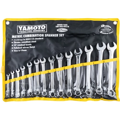 Yamoto professzionális ipari 14db-os króm-vanádium csillag-villáskulcs készlet 6-19mm
