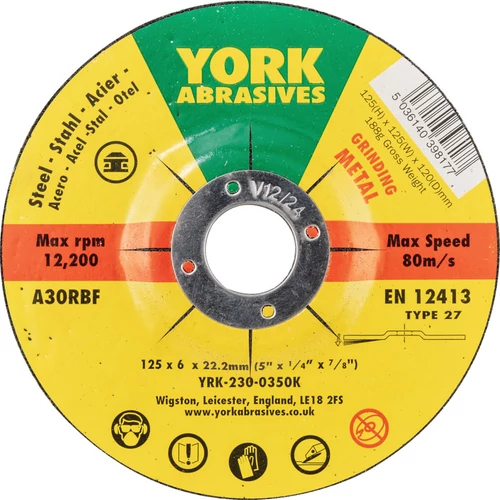 York professzionális ipari 125x6mm A30RBF DPC tisztítókorong T27