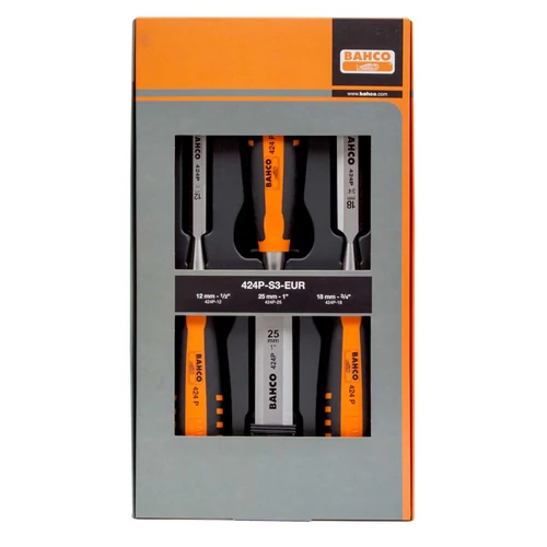 Ipari profi asztalos vésőkészlet 3db-os svédacél extra tartós éltartó Bahco professional (424P-S3-EUR)
