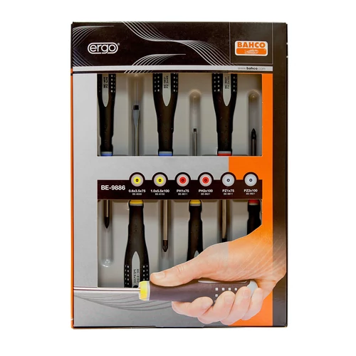 ERGO™ csavarhúzó készlet, 6 darabos Hornyolt, Phillips, Pozidriv csavarokhoz (BE-9886)