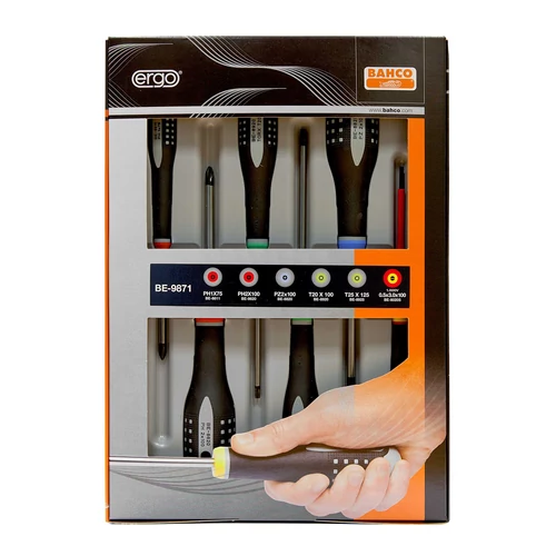 ERGO™ csavarhúzó készlet, 6 darabos Hornyolt, Phillips, Pozidriv és TORX ® csavarokhoz (BE-9871)