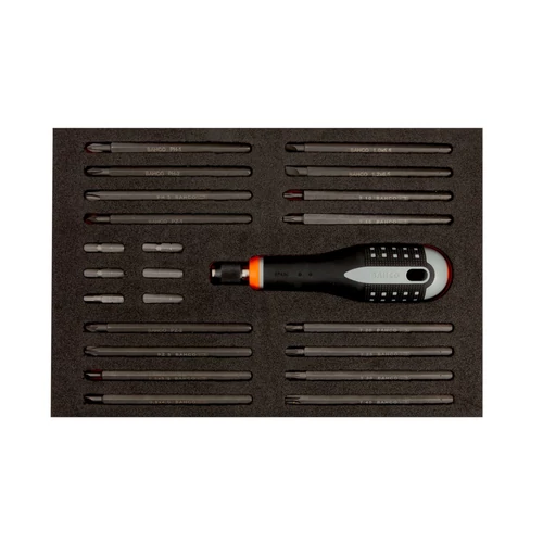 ERGO™ csavarhúzó cserélhető szárakkal/bitekkel, készlet 22 db Hornyolt, Phillips, Pozidriv, TORX ® és Hatlapfejű csavarok (BE-8576)