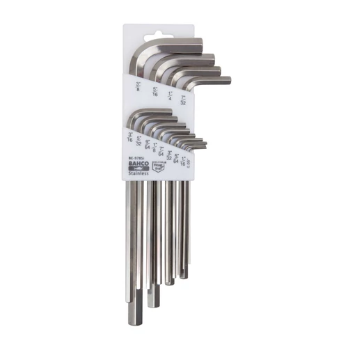 Set of long ball end stainless steel hexagon offset screwdrivers, inch, 13 pcs (BE-9785I)