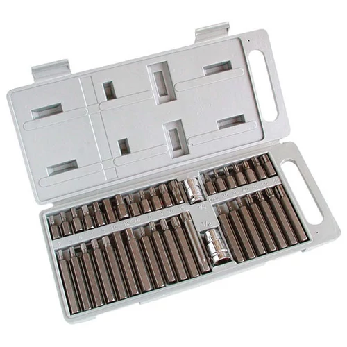 bit klt., műanyag dobozban; CV., 40db-os, hatlap(H4-H12), XZN(Spline, TT5-TT12) és TORX (T20-T55), adapter 3/8"és 1/2" - (6640)