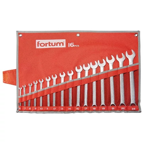 Fortum csillag-villás kulcs klt. 16db, 6-24mm 61CrV5, mattkróm, vászon tok - (4730201)