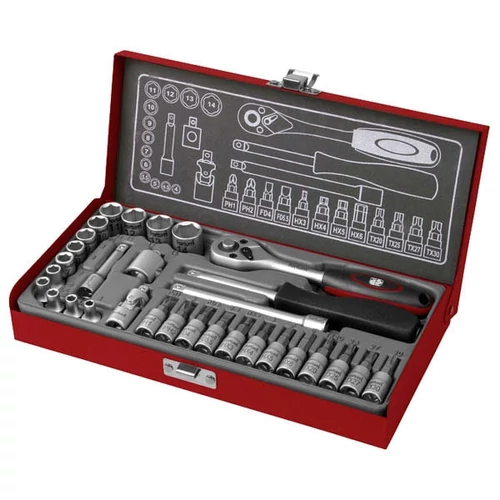 dugókulcs és bitdugófej klt. 1/4", 31db, 61CrV5 mattkróm FORTUM - (4700003)