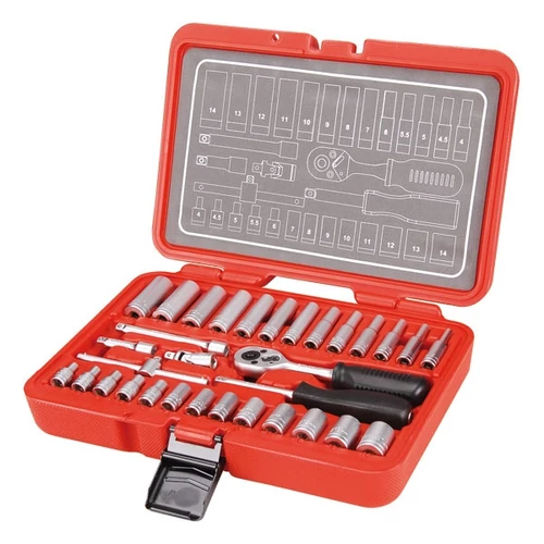 dugókulcs klt. CV., 45fog; 1/4", 32db, dugófejek: 4-14mm, rövid+hosszú is - (8818310)