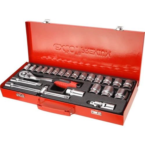 dugókulcs klt., CV., racsnis 45fog ; 1/2"24db, 10-32mm, fém doboz - (8818365)