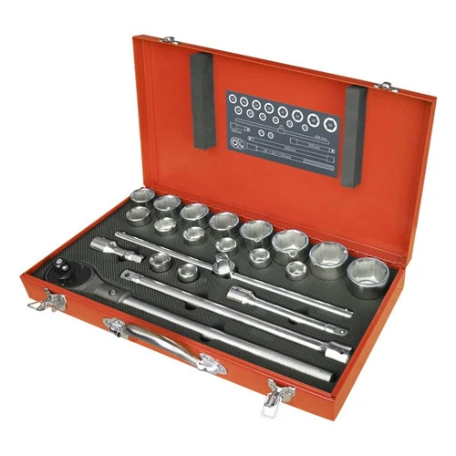 dugókulcs klt., 22db; 3/4", 19-50mm, CV., 24 fogú racsni, fém koffer - (8818350)