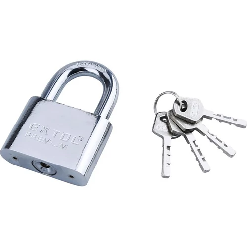 EXTOL PREMIUM lakat, vas, nikkel, 4db kulcs; 60mm, edzett acél kengyel, szárátmérő: 11mm (8857416)