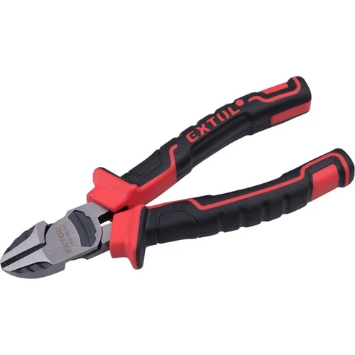 EXTOL PREMIUM oldalcsípő fogó, 190mm, duál vörös/fekete TPR nyél, 20% extra erőkifejtés, akasztós szerszámtartó (8813197)