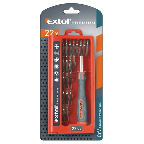 órás csavarhúzó klt. 22 db C.V. bitekkel; lapos 1,5-3mm, PH000-PH1, PZ0-PZ1, imbusz: 1,5-3mm, torx: T6-20 - (8819104)