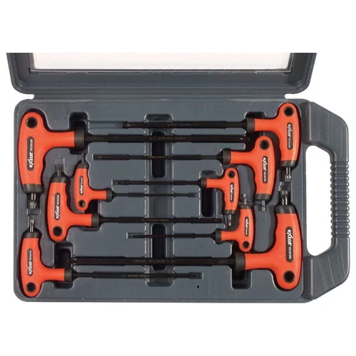 torx kulcs klt., 9db ; CV., gumírozott T-nyelű, T10×100, T15×100, T20×100, T25×150, T27×150, T30×150, T40×150, T45×200, - (8819401)